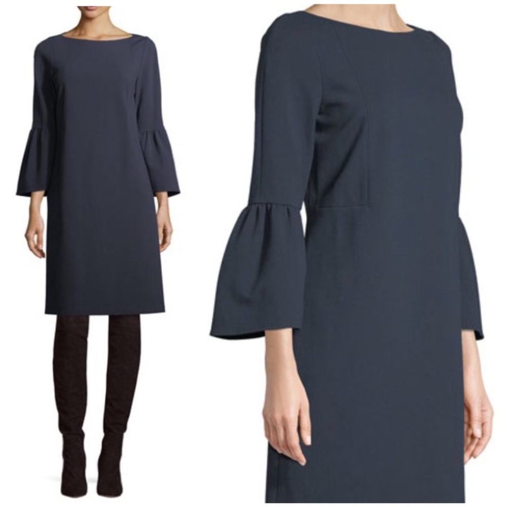 NWT LAFAYETTE 148 NEW YORK Marissa Bell Sleeve Shift Dress in Ink (Navy) Sz 2
